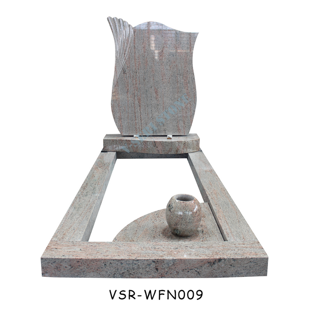 チューリップの花の形の花崗岩の墓石、愛する人を称えるロマンチックなピンクの記念碑