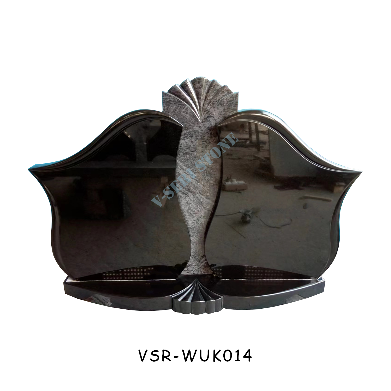 対称的な海の波の形をした最高の黒御影石直立墓石墓地用