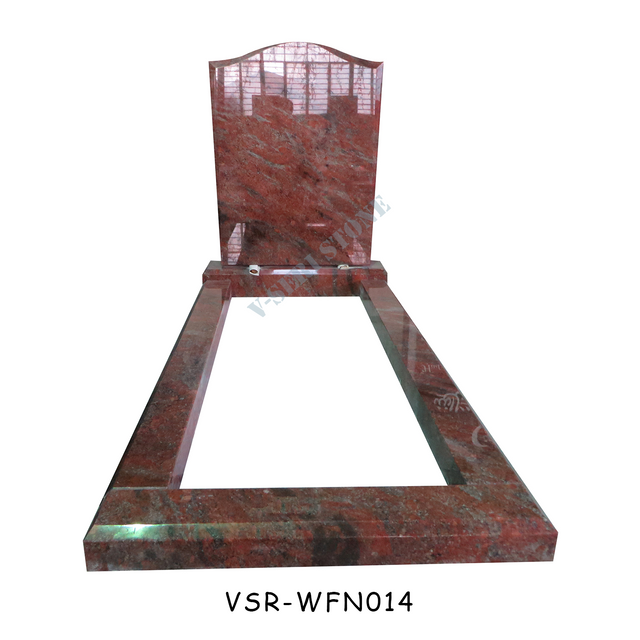 高度に磨かれたロマンチックな赤い花崗岩の墓石記念碑