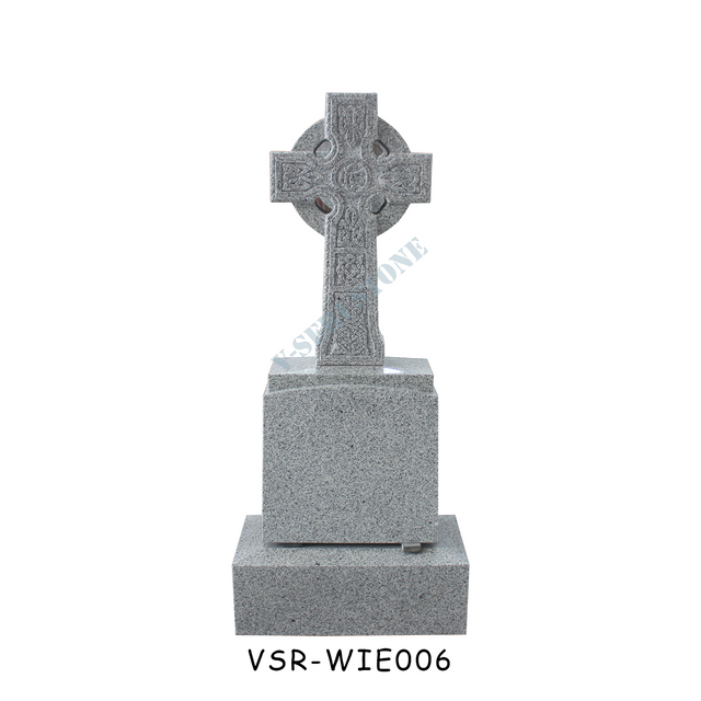 灰色の花崗岩 G603 のクロス彫刻直立墓石と記念碑 