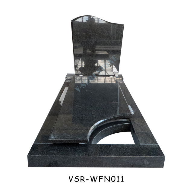 シンプルなデザインの磨かれた黒御影石墓石記念碑墓用