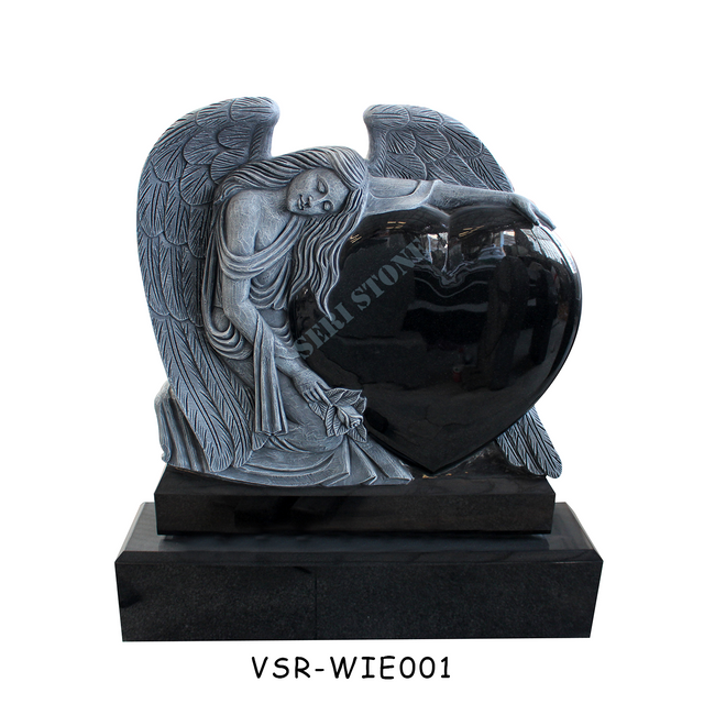 熱い販売の黒御影石の天使の墓石墓石墓地